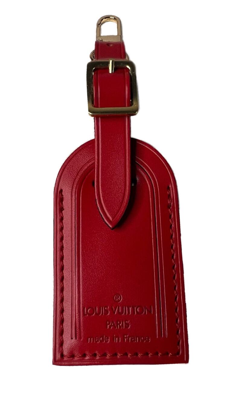 Louis Vuitton Red Leather Name Tag Gold-tone Buckle Calfskin Small UEC